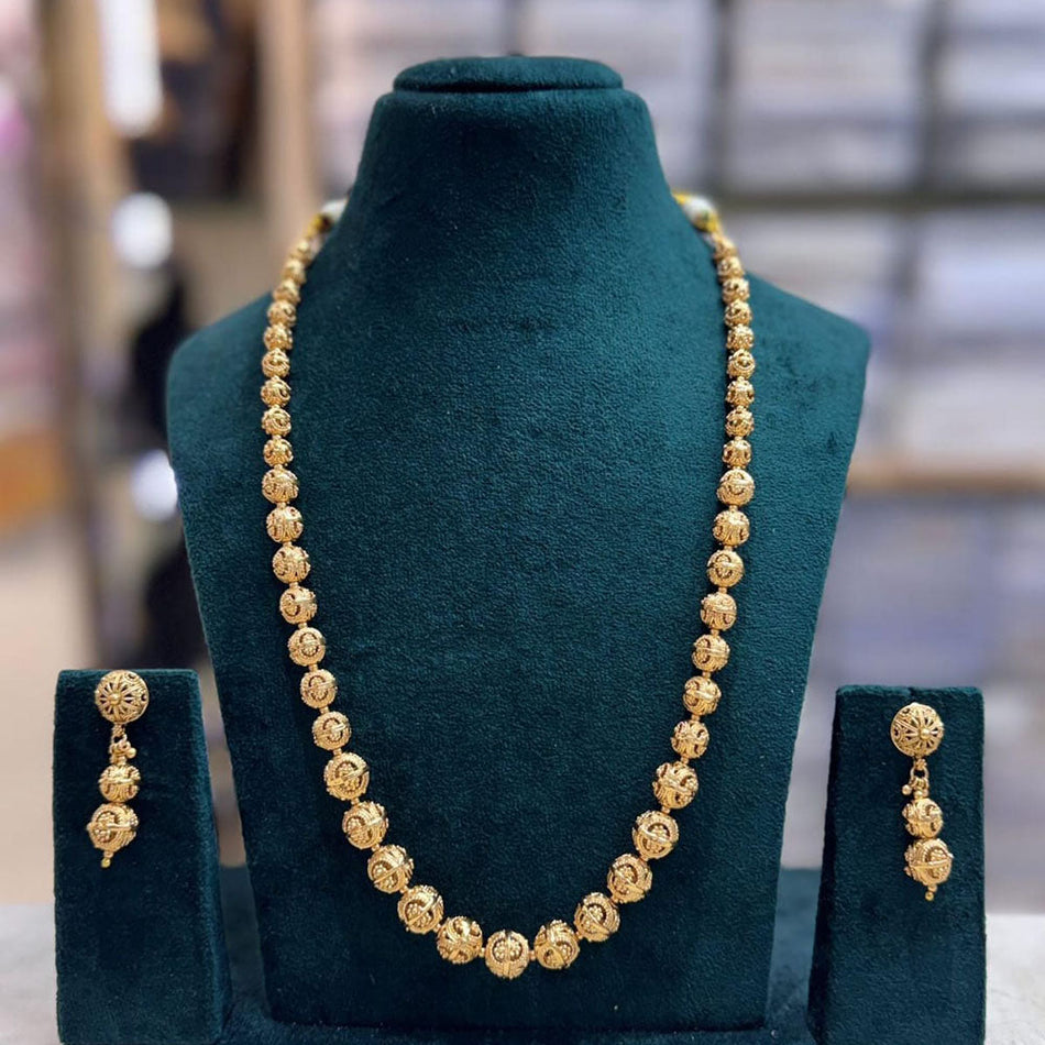 Elegant Rose Gold Plated Long Necklace Set | Bridal Jewellery India
