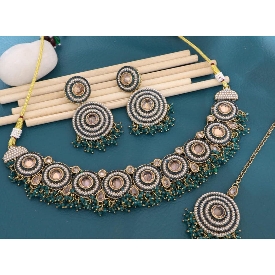 Pearl Crystal Choker Necklace in Silver | Bridal Jewellery India