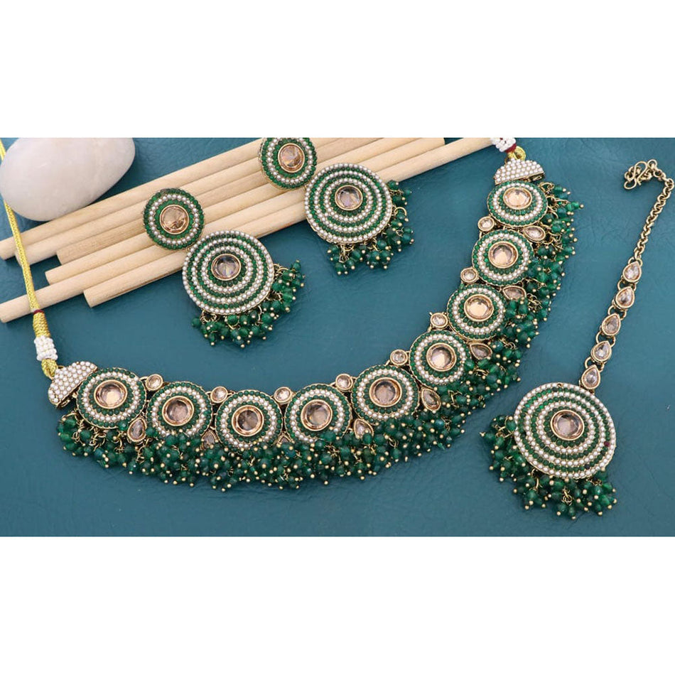 Pearl Crystal Choker Necklace in Silver | Bridal Jewellery India