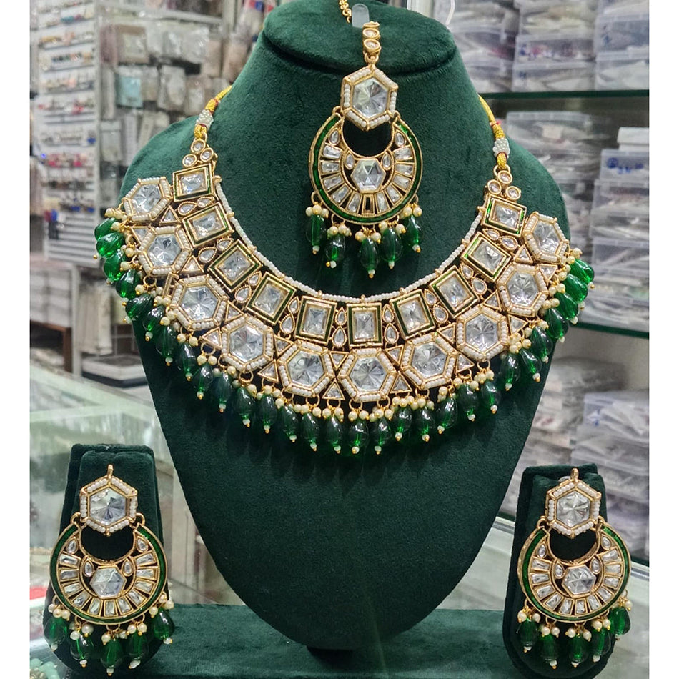 Regal Aura Crystal Pearl Necklace in White Gold Plated | Bridal Jewellery India