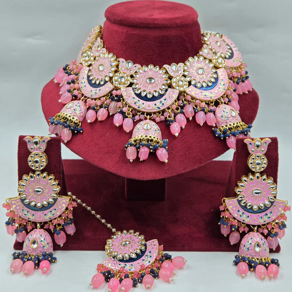 Kundan Choker Necklace in Gold Plated with Meenakari Details | Bridal Jewellery India