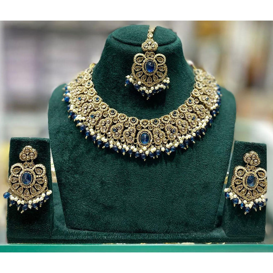 Rose Gold Plated Crystal Pearl Necklace Set | Bridal Jewellery India