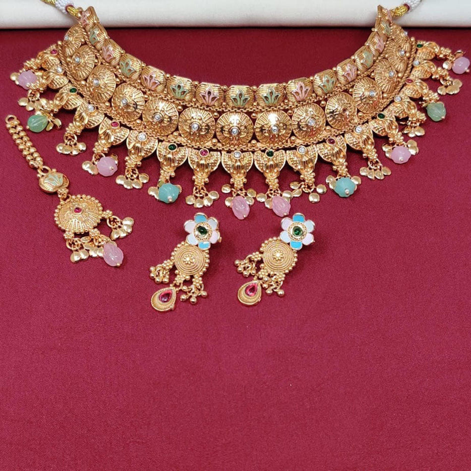 Meenakari Choker Necklace in Sterling Silver | Bridal Jewellery India