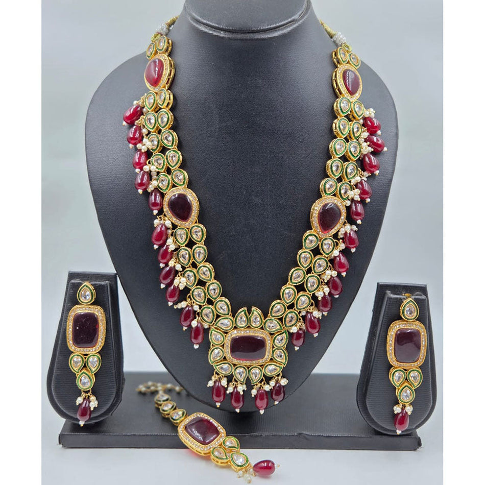 Pota Stone Long Necklace in Oxidised Silver | Bridal Jewellery India