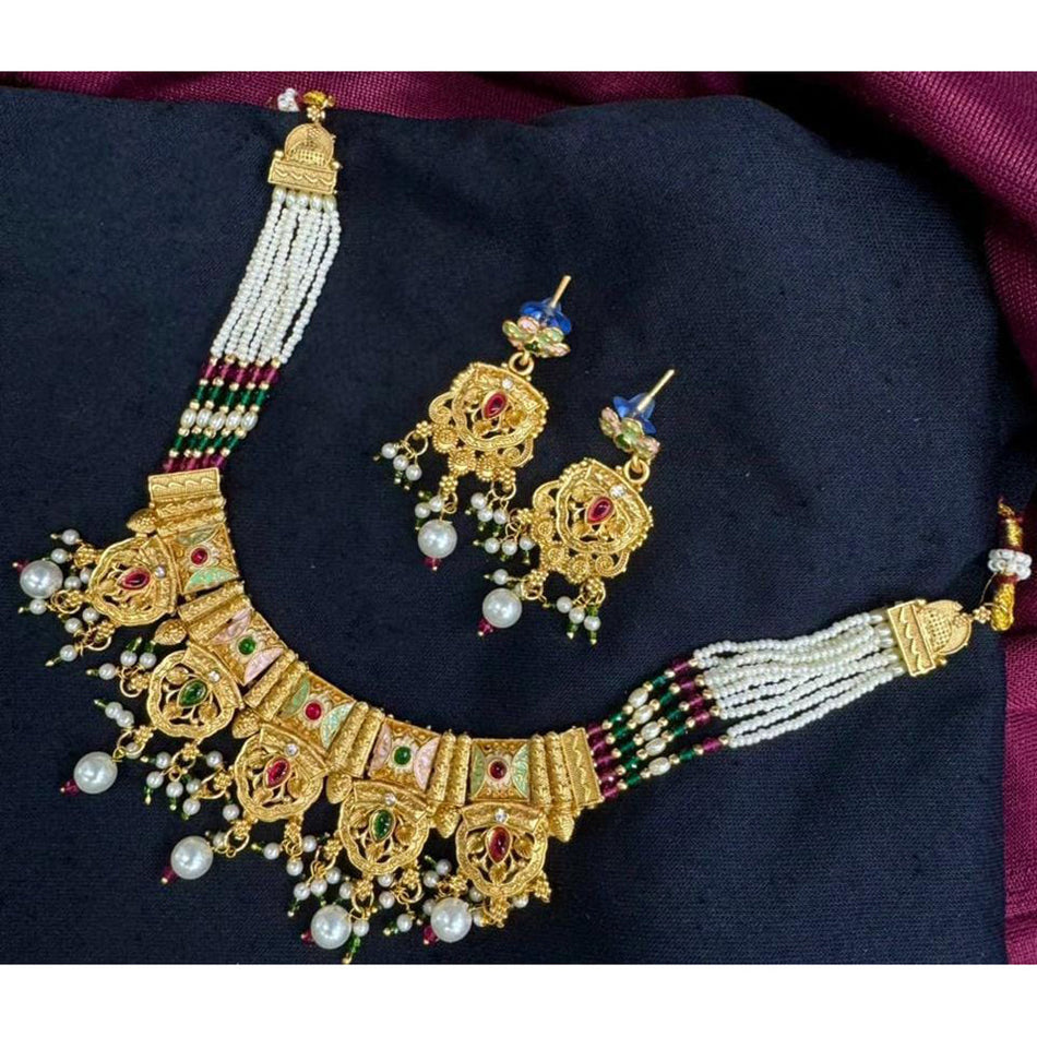Meenakari Pearl Necklace in Gold Tone | Bridal Jewellery India
