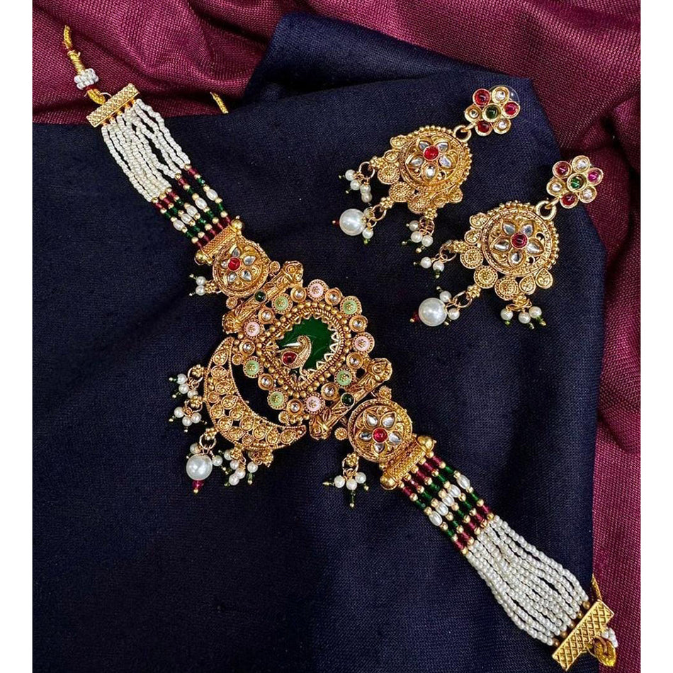 Meenakari Pearl Choker in Gold Tone | Bridal Jewellery India