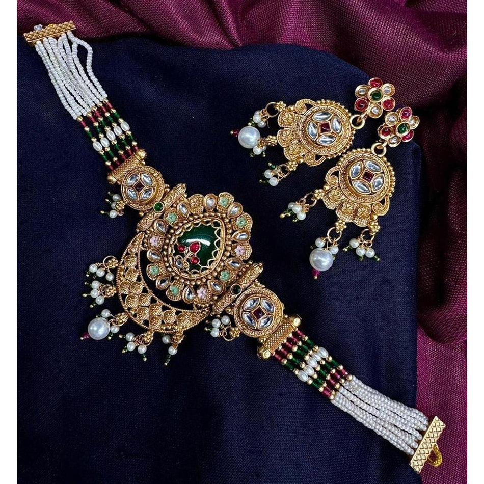 Meenakari Pearl Choker in Sterling Silver | Bridal Jewellery India