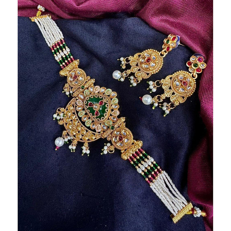 Meenakari Pearl Choker in Silver | Bridal Jewellery India
