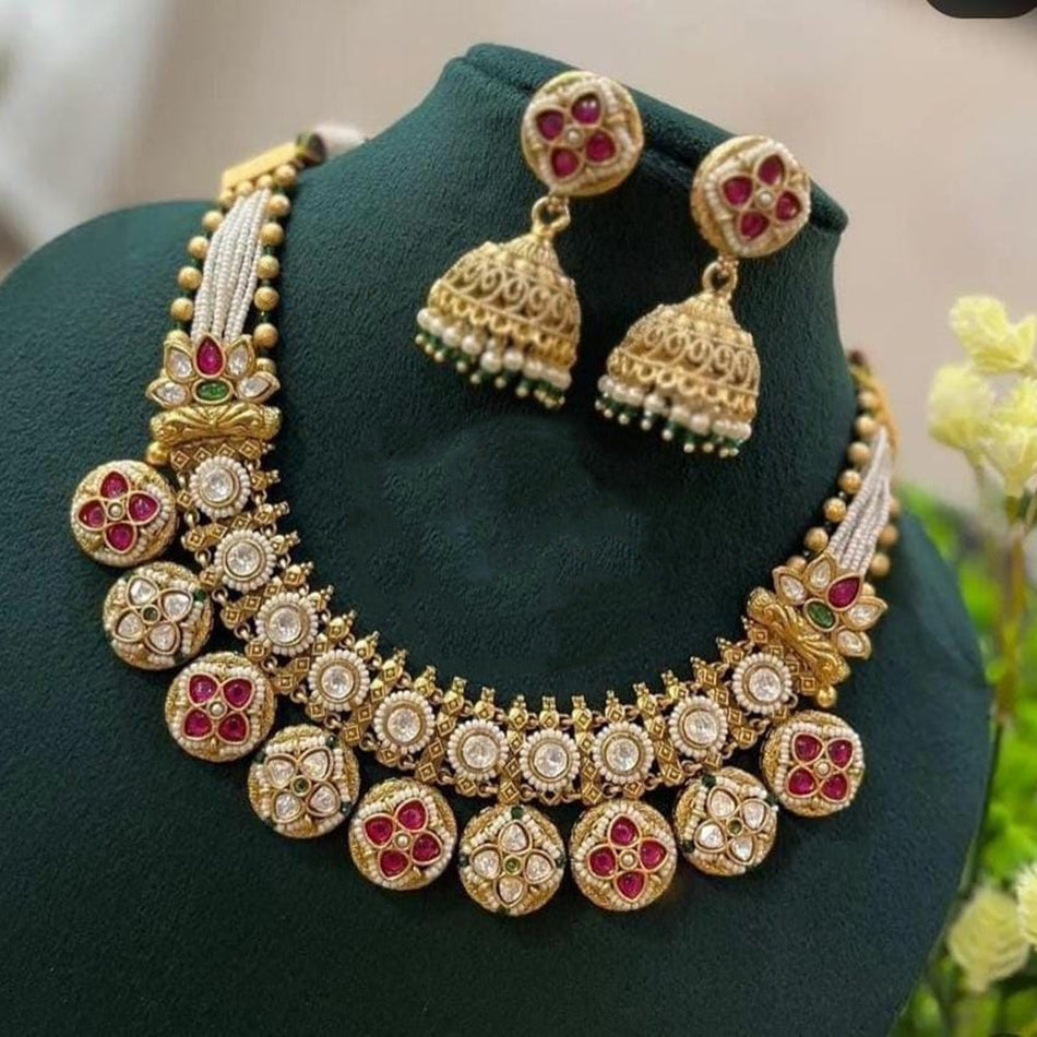 Meenakari Pearl Necklace in  Gold Plated | Bridal Jewellery India