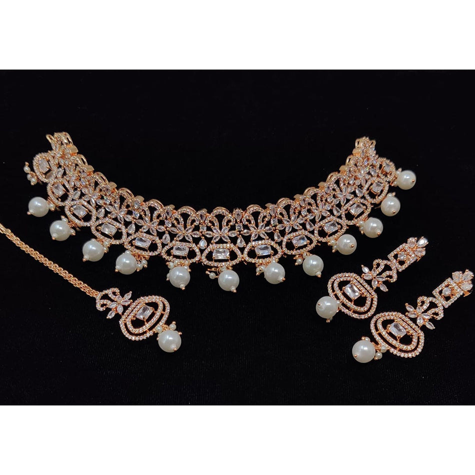 Rose Gold Plated Designer Choker Necklace Set | Bridal Jewellery India