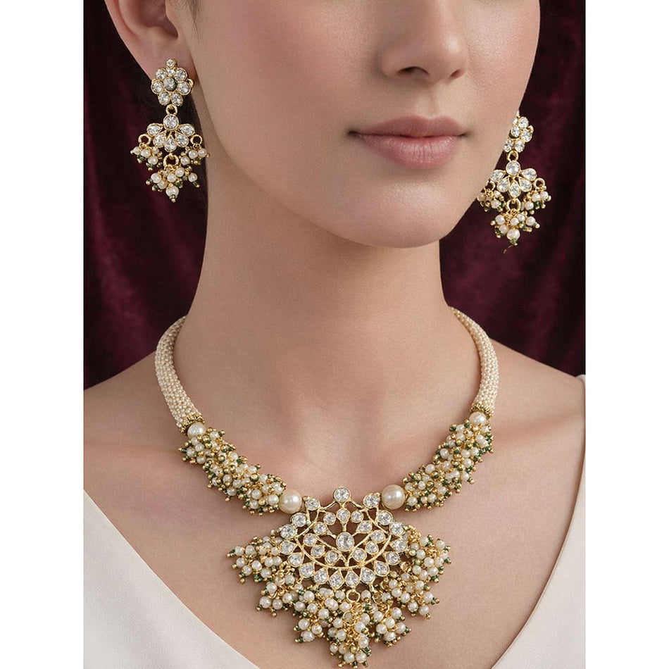 Royal Austrian Stone Pearl Necklace Set | Bridal Jewellery India