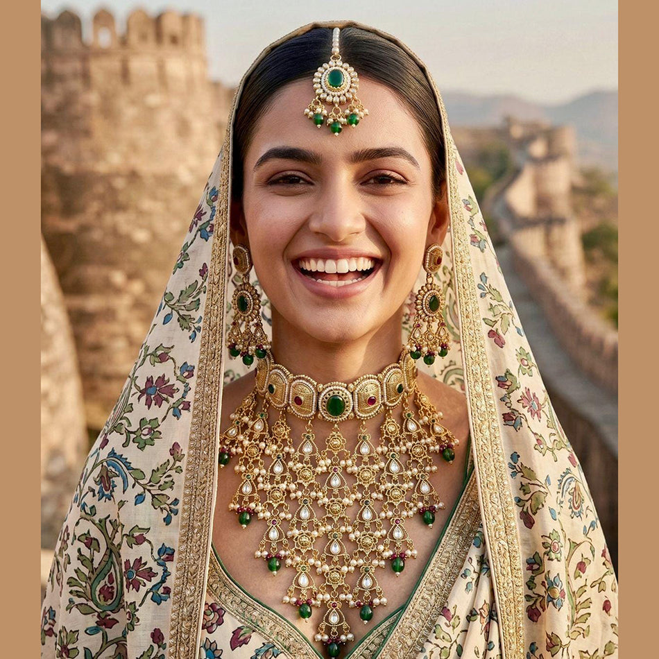 Kundan Choker Necklace in Sterling Silver | Bridal Jewellery India