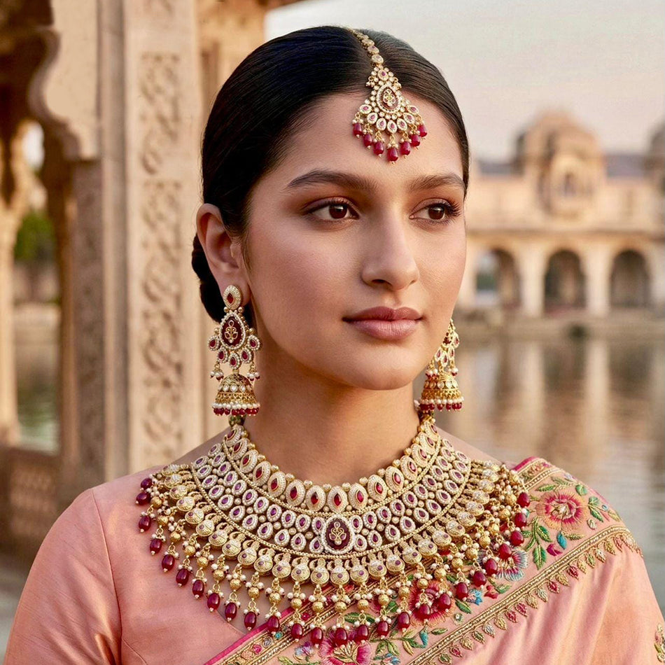Pota Stone Pearl Choker in Gold Tone | Bridal Jewellery India