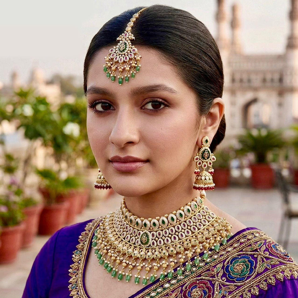 Pota Necklace in Gold Tone
Ethnic Pearl and Beads Choker | Bridal Jewellery India