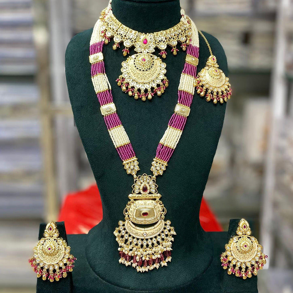 Meenakari Double Necklace in Gold Plated Silver | Bridal Jewellery India