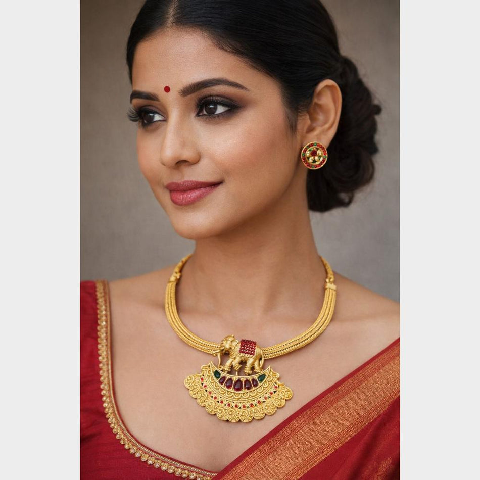 Pota Stone Necklace in Gold Tone | Bridal Jewellery India