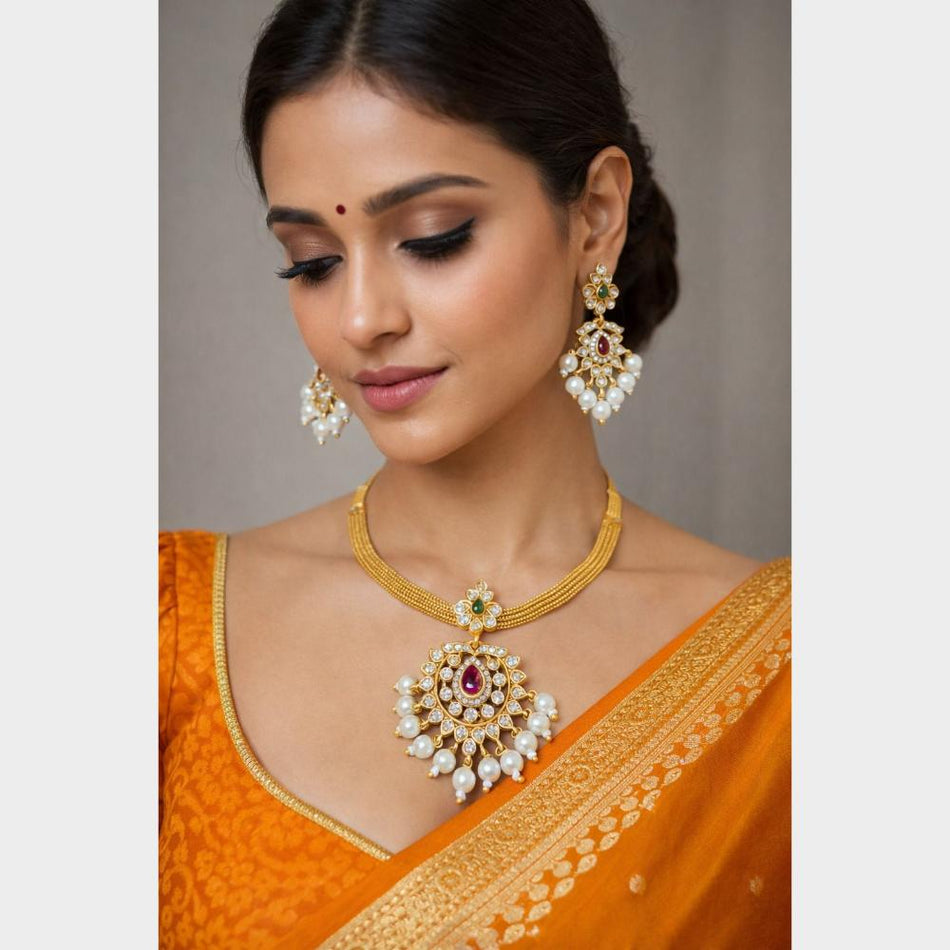 Pota Stone Necklace in Sterling Silver | Bridal Jewellery India