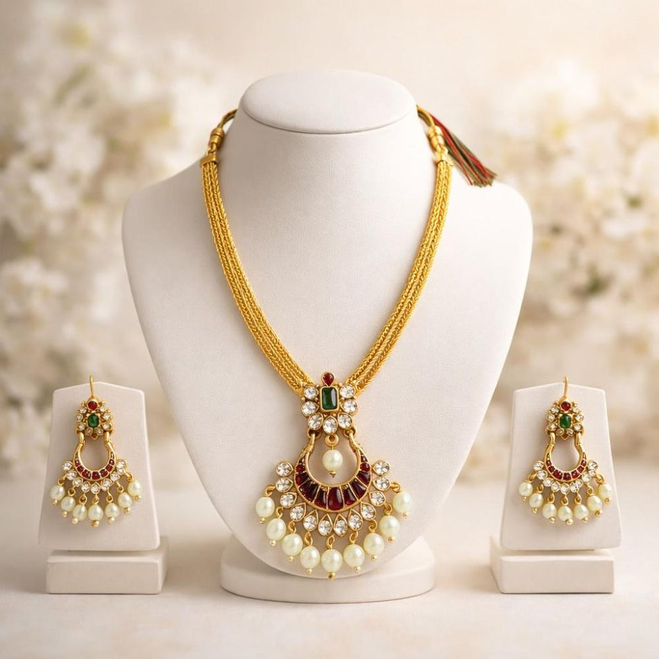 Pota Stone Necklace in Gold Tone | Bridal Jewellery India