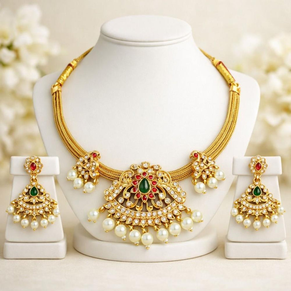 Pota Stone Necklace in Sterling Silver | Bridal Jewellery India