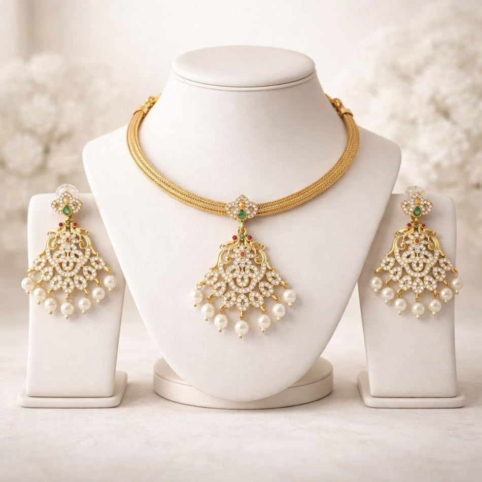 Pota Stone Choker in Sterling Silver | Bridal Jewellery India