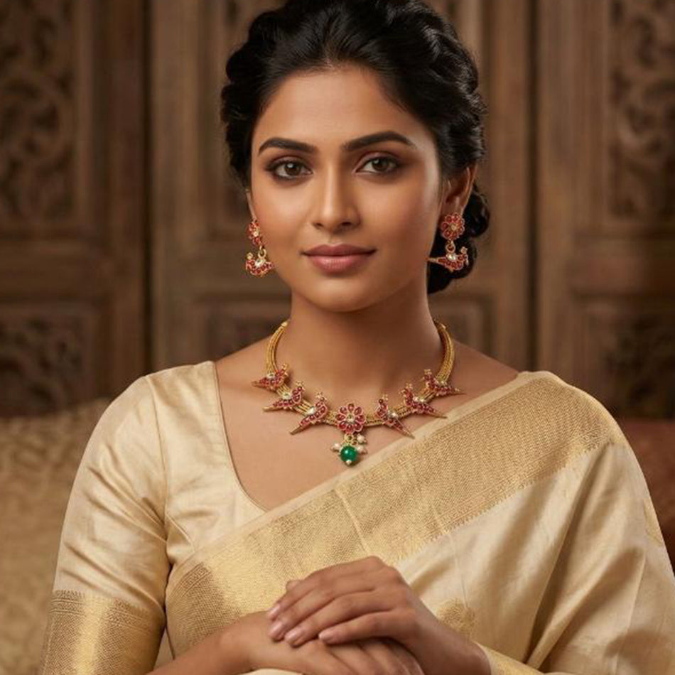 Pota Stone Necklace in Sterling Silver | Bridal Jewellery India