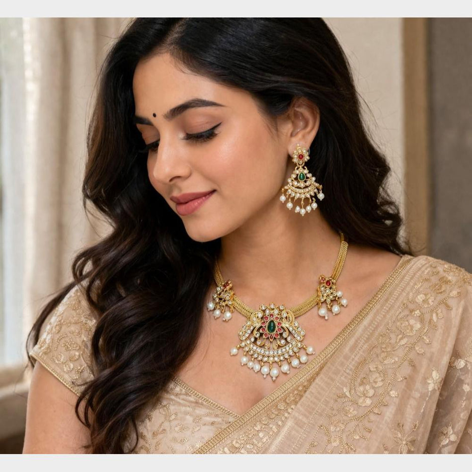 Pota Stone Choker in Gold Tone | Bridal Jewellery India