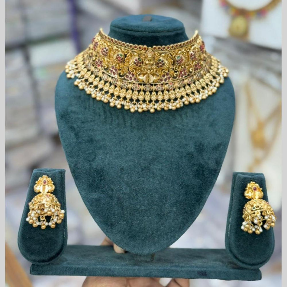 Pota Stone Choker Necklace in Rose Gold Plated | Bridal Jewellery India