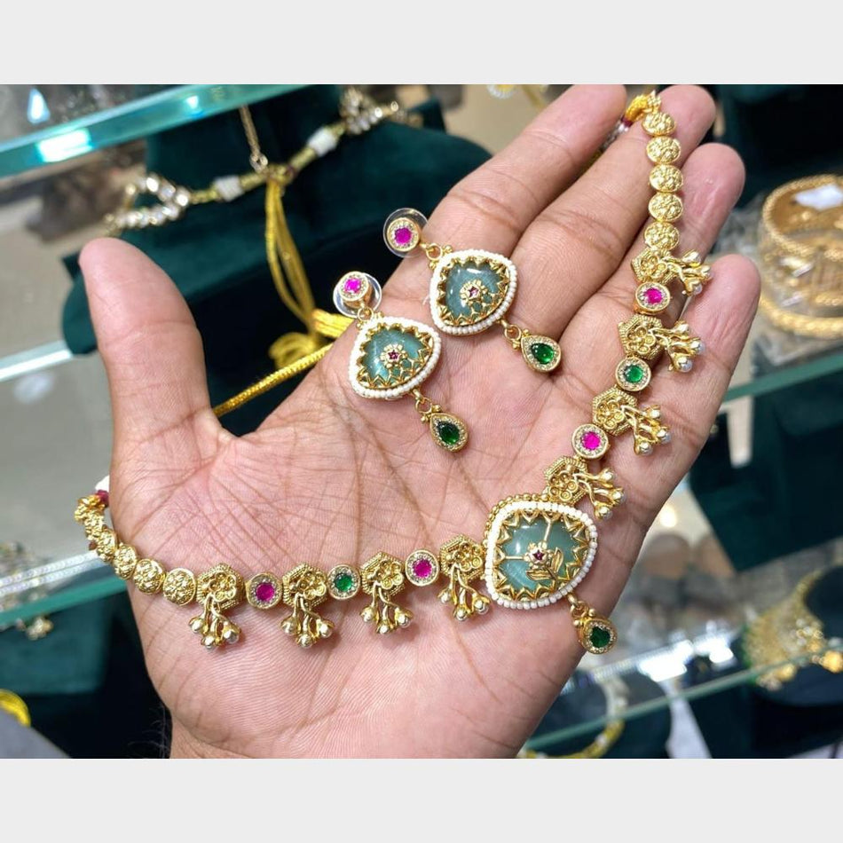 Pota Stone Choker Necklace in Rose Gold Plated | Bridal Jewellery India