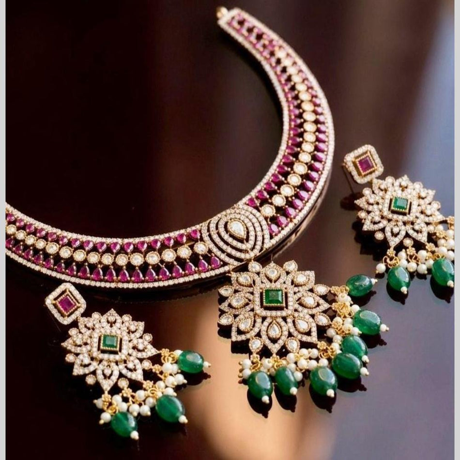 Pota Stone Necklace in Gold Tone | Bridal Jewellery India