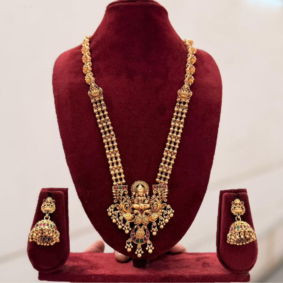 Pota Stone and Pearl Temple Necklace in Silver | Bridal Jewellery India
