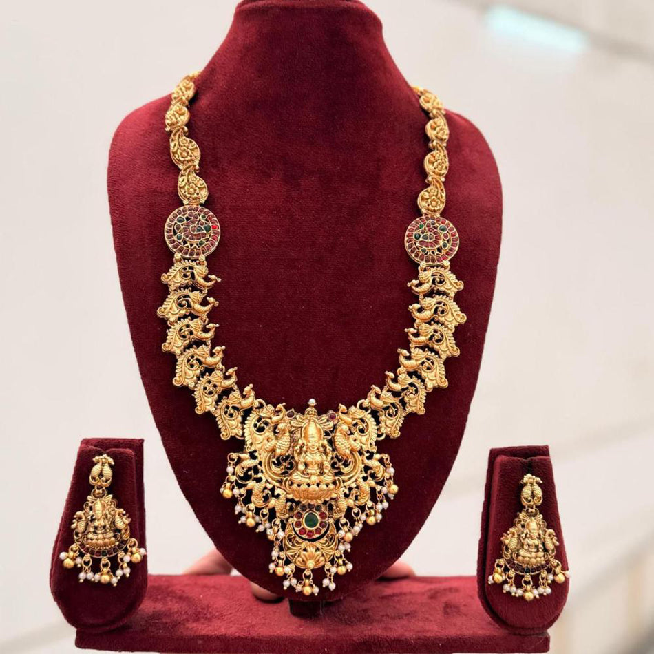 Pota Stone Pearl Necklace in Gold Tone | Bridal Jewellery India