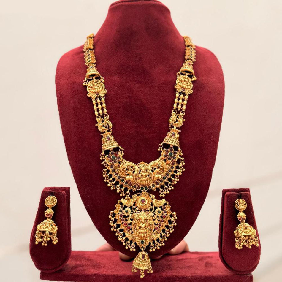 Pota Stone and Pearl Necklace in Rose Gold Plated | Bridal Jewellery India