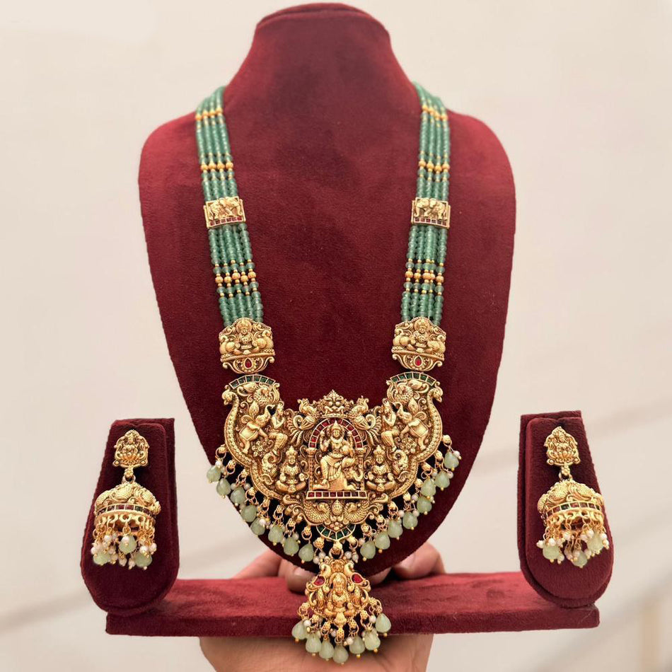 Pota Stone and Pearl Necklace in Sterling Silver for Temple | Bridal Jewellery India