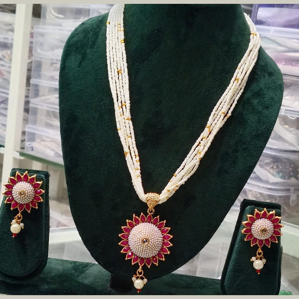 Pota Stone Pearl Necklace in Silver | Bridal Jewellery India