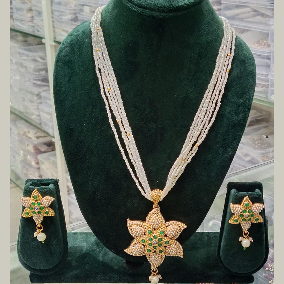 Pota Stone Long Necklace in Sterling Silver | Bridal Jewellery India