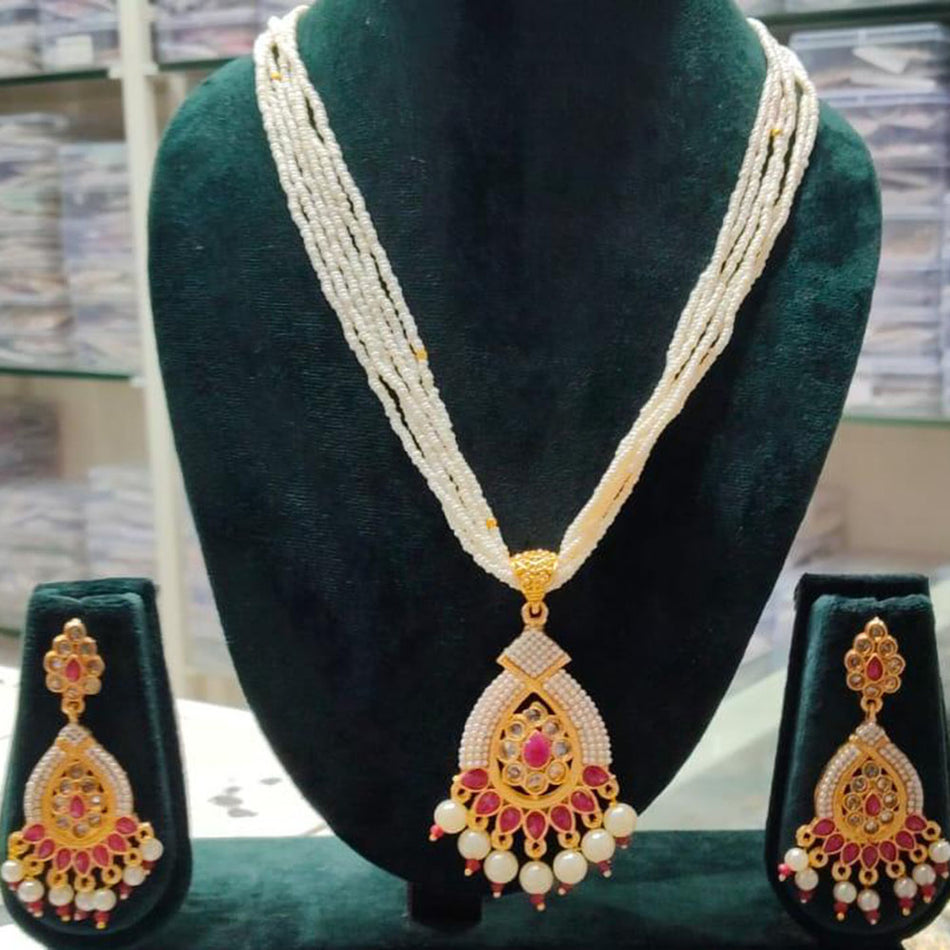 Pota Stone Pearl Necklace in Gold Tone | Bridal Jewellery India