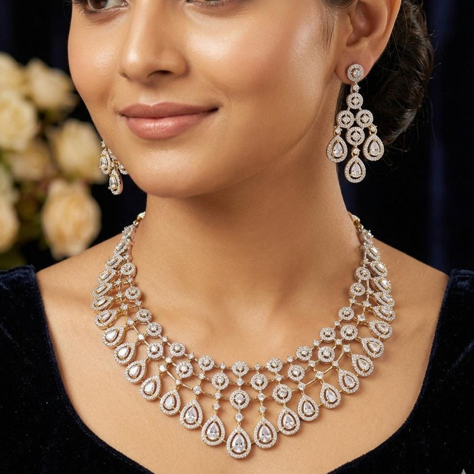 Elegant Diamond Necklace in Silver | Bridal Jewellery India