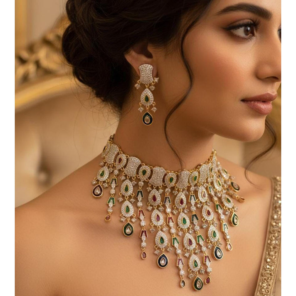 Pota Stone Necklace Set for Sarees and Lehengas | Bridal Jewellery India