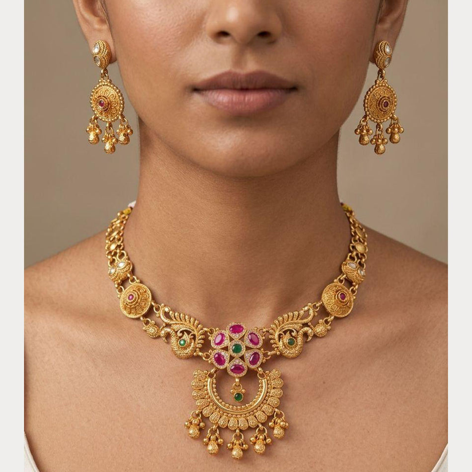 Pota Stone and Pearl Necklace in Sterling Silver | Bridal Jewellery India