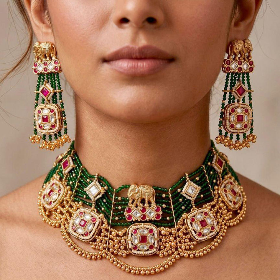 Pota Stone   Pearl Choker in Rose Gold Plated | Bridal Jewellery India