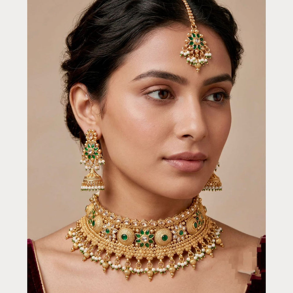 Pota Stone and Pearl Choker in Sterling Silver | Bridal Jewellery India