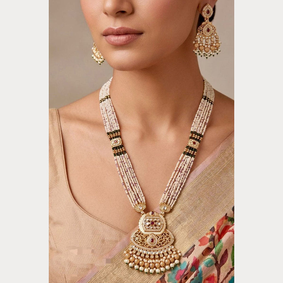 Pota Stone and Pearl Necklace in Sterling Silver | Bridal Jewellery India