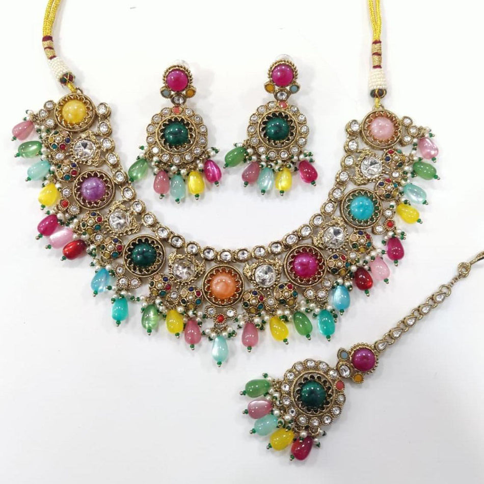 Pota Stone Necklace in Gold Tone | Bridal Jewellery India