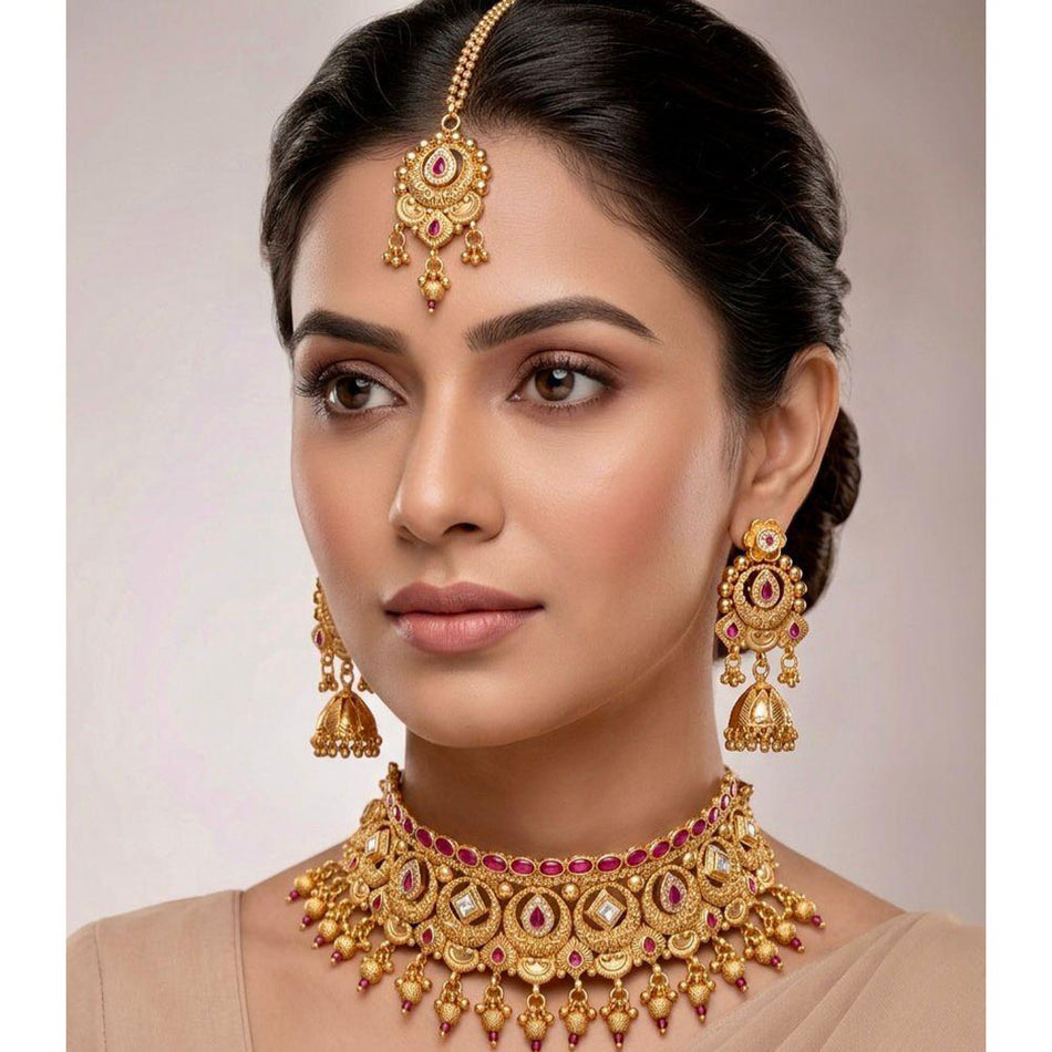 Pota Stone and Pearl Choker in Silver for Bridal Wear | Bridal Jewellery India