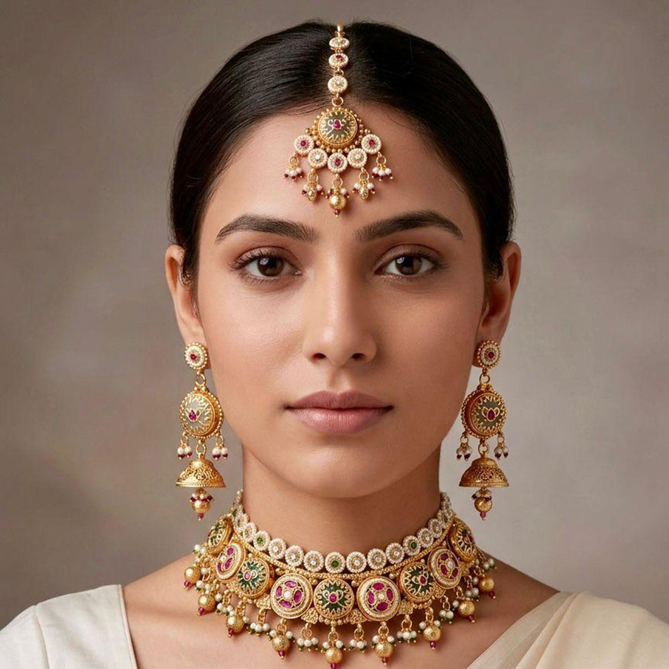 Pota Stone   Pearl Choker in Oxidised Silver | Bridal Jewellery India