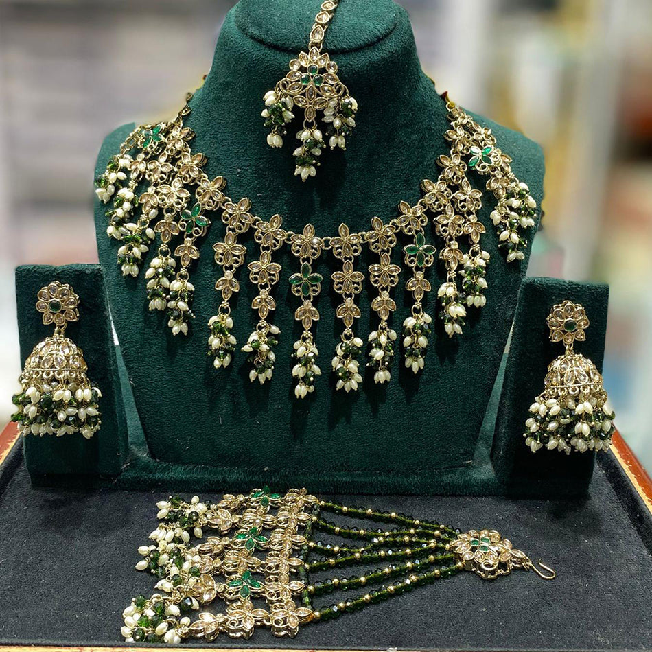 Crystal Necklace with Pearls in Gold Tone | Bridal Jewellery India