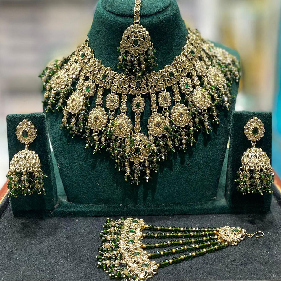 Crystal Necklace with Pearls in White Gold Plated | Bridal Jewellery India