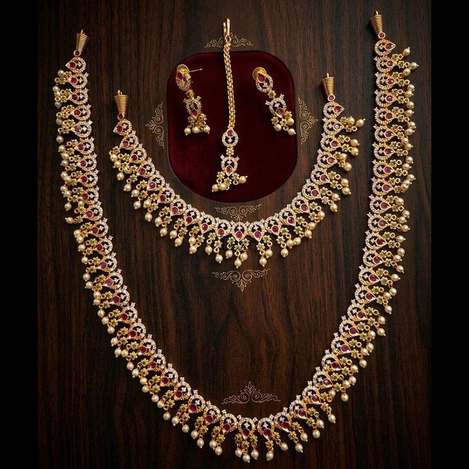 Pota Stone   Pearl Necklace in Gold Plated | Bridal Jewellery India