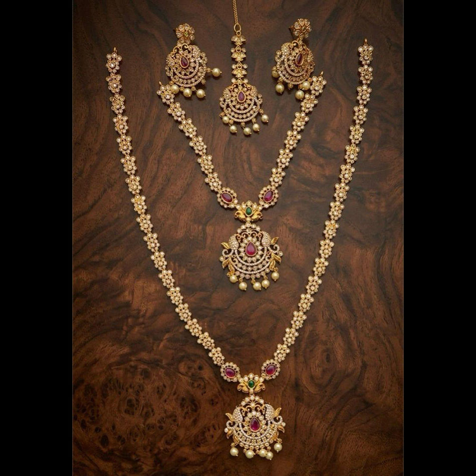 Pota Stone   Pearl Necklace in Rose Gold Plated | Bridal Jewellery India