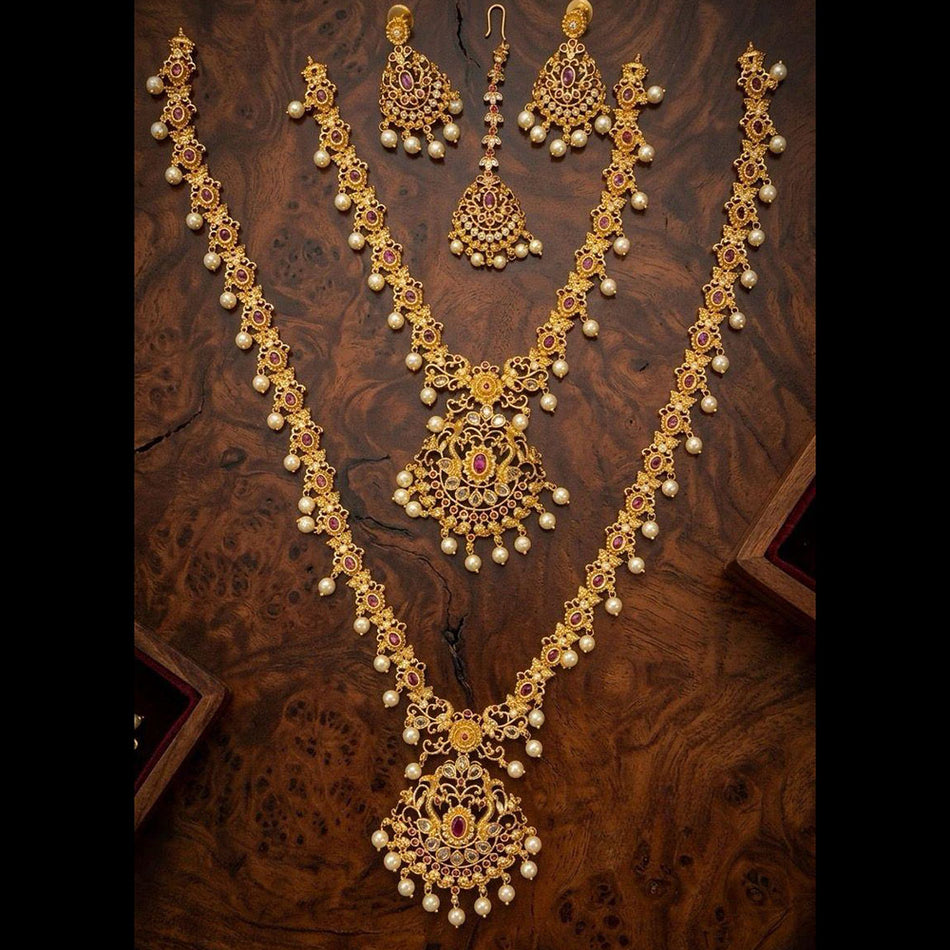 Pota Stone and Pearl Necklace in Sterling Silver | Bridal Jewellery India